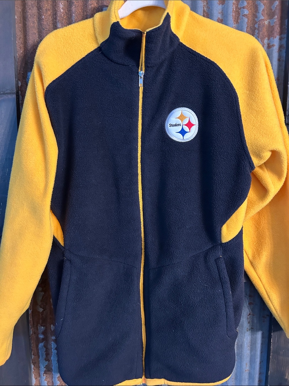 Reebok NFL Pittsburgh Steelers Black and Yellow Full-Zip Puffer Fleece Jacket